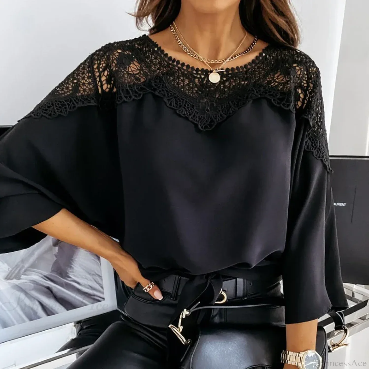 Crochet Embroidery Lace Sexy White Shirt Blouse - Image 2
