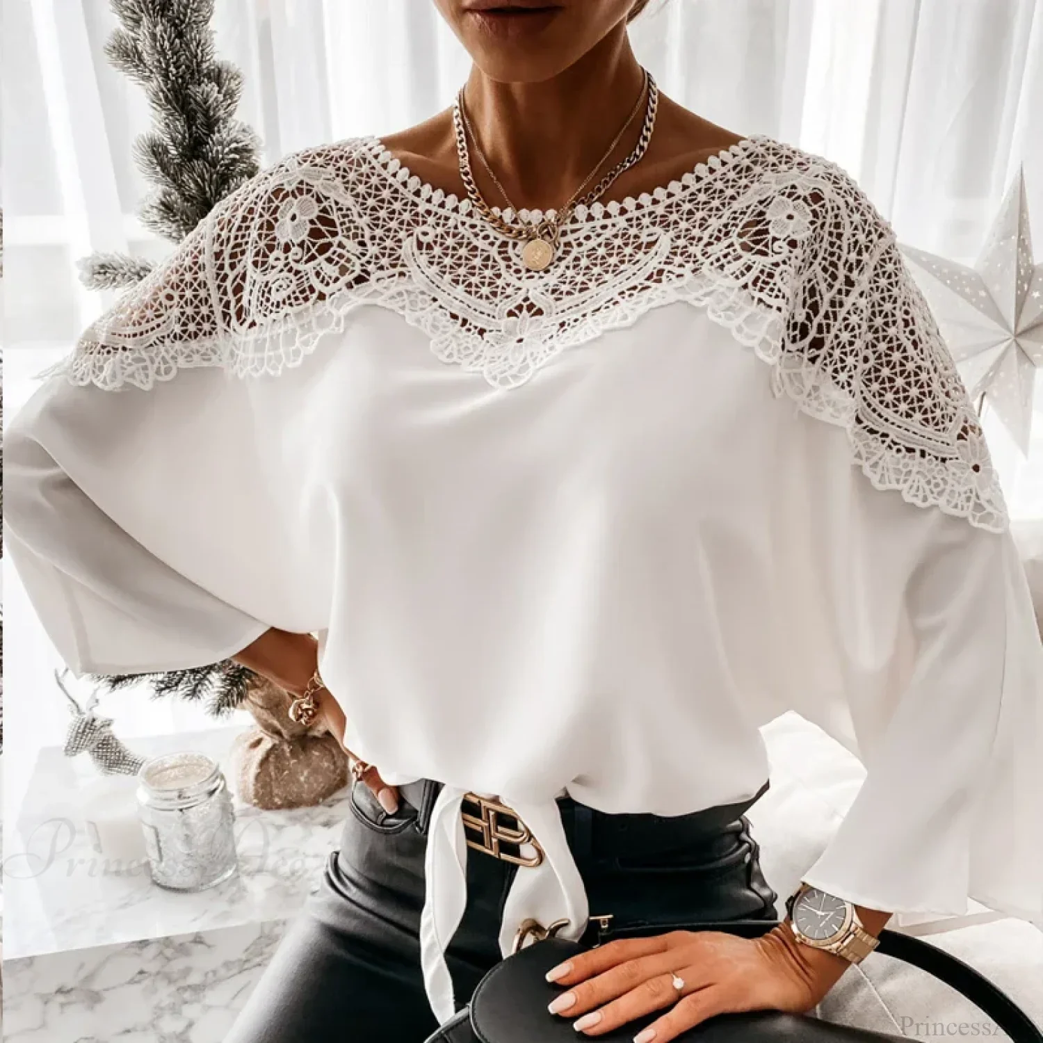 Crochet Embroidery Lace Sexy White Shirt Blouse - Image 7