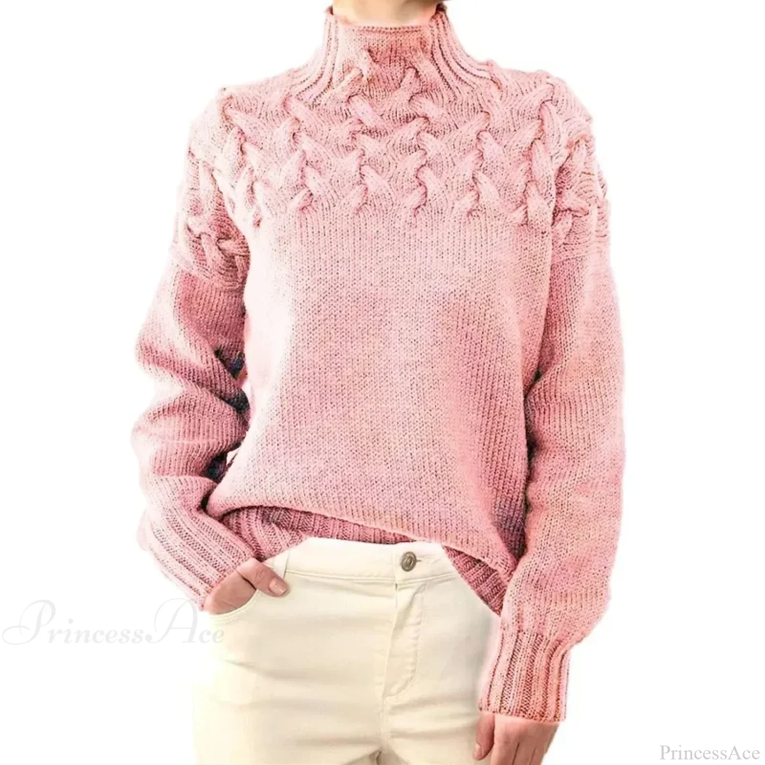 Crochet & Knitted Thick Pink Sweater - Image 12