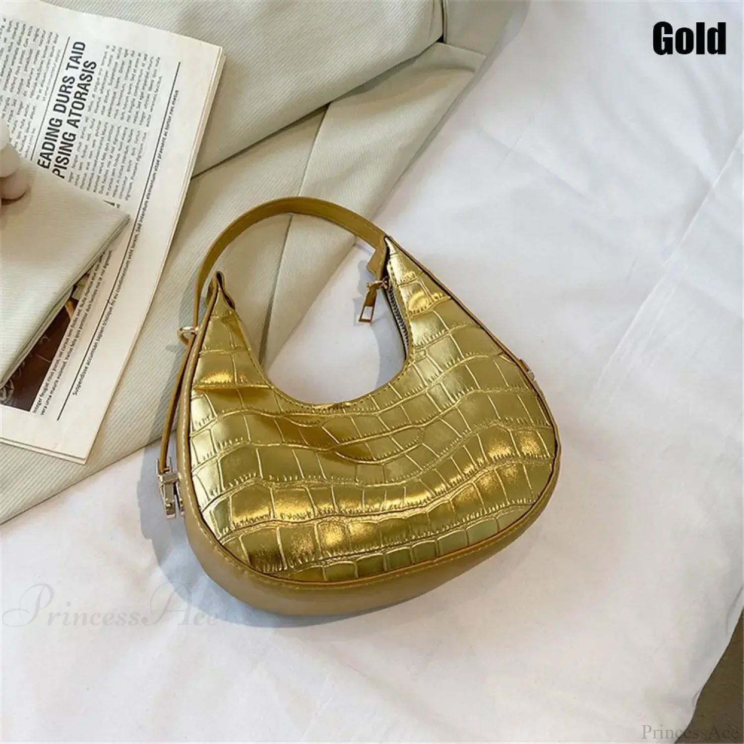 Crocodile Grain Simple PU Leather Shoulder Handbag - Image 7