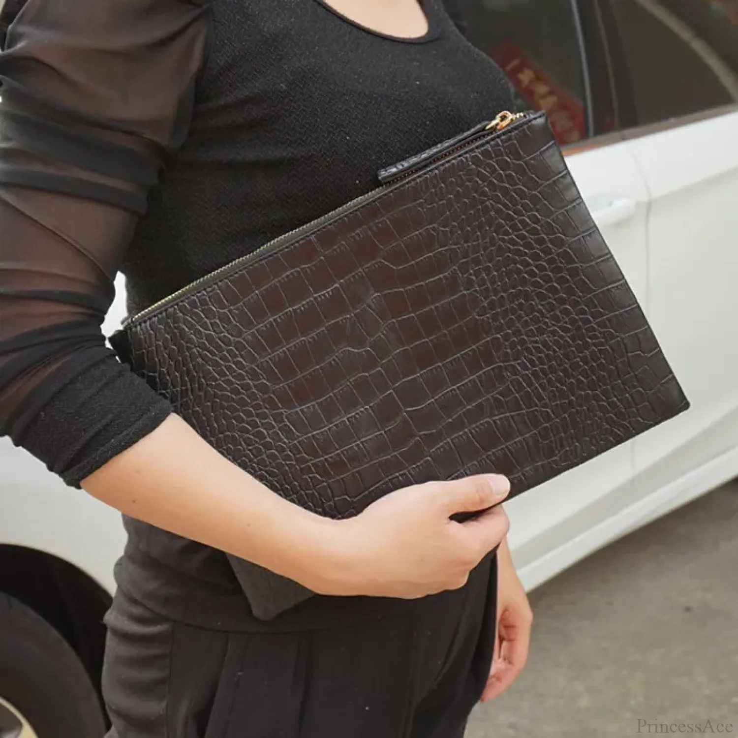 Crocodile Pattern Large Evening Wristlet - Image 5