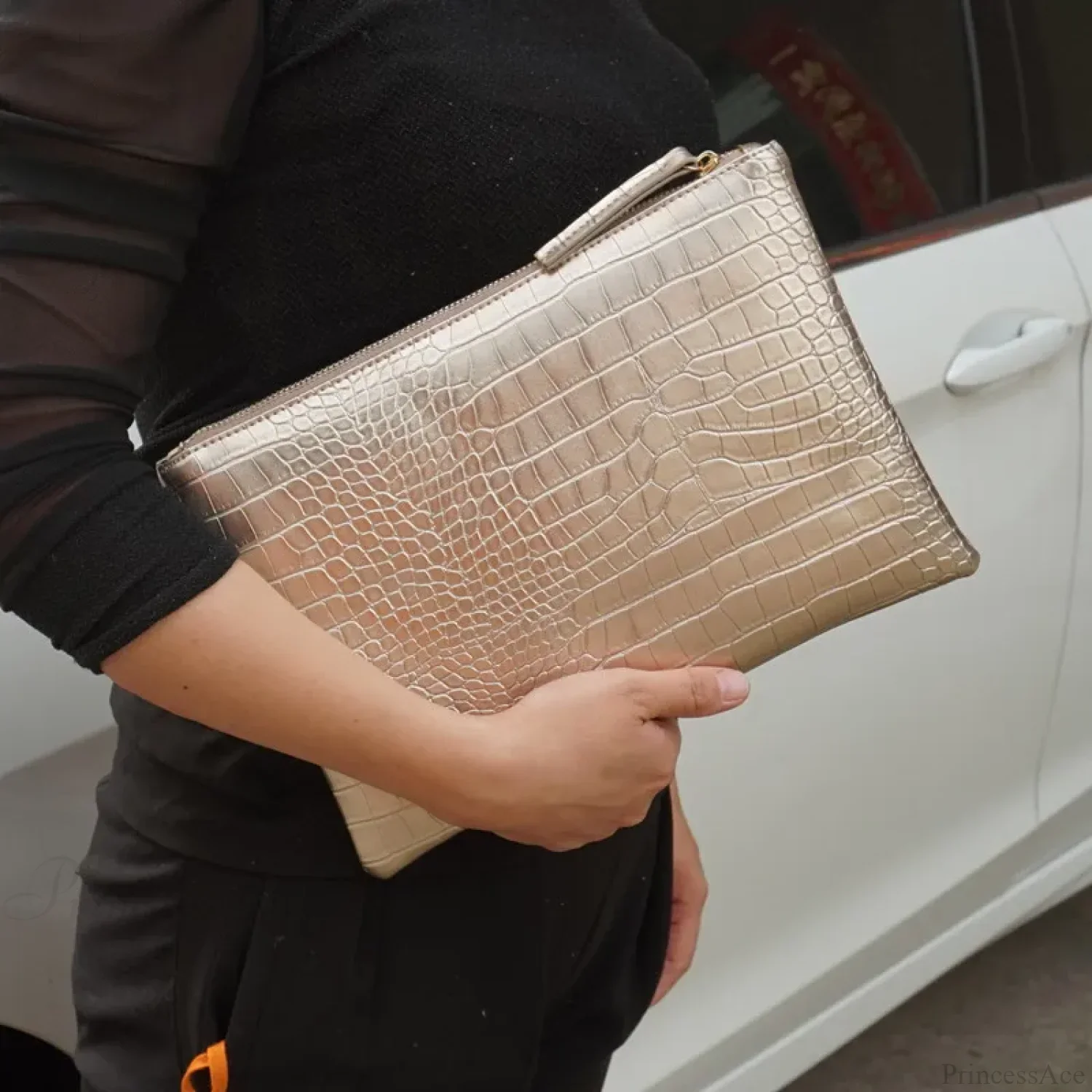 Crocodile Pattern Large Evening Wristlet - Image 7