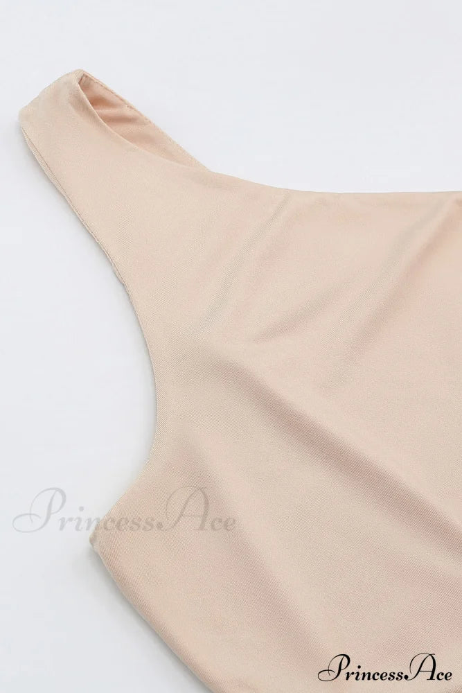 Crop Khaki One Tie Shoulder Side Top - Image 14