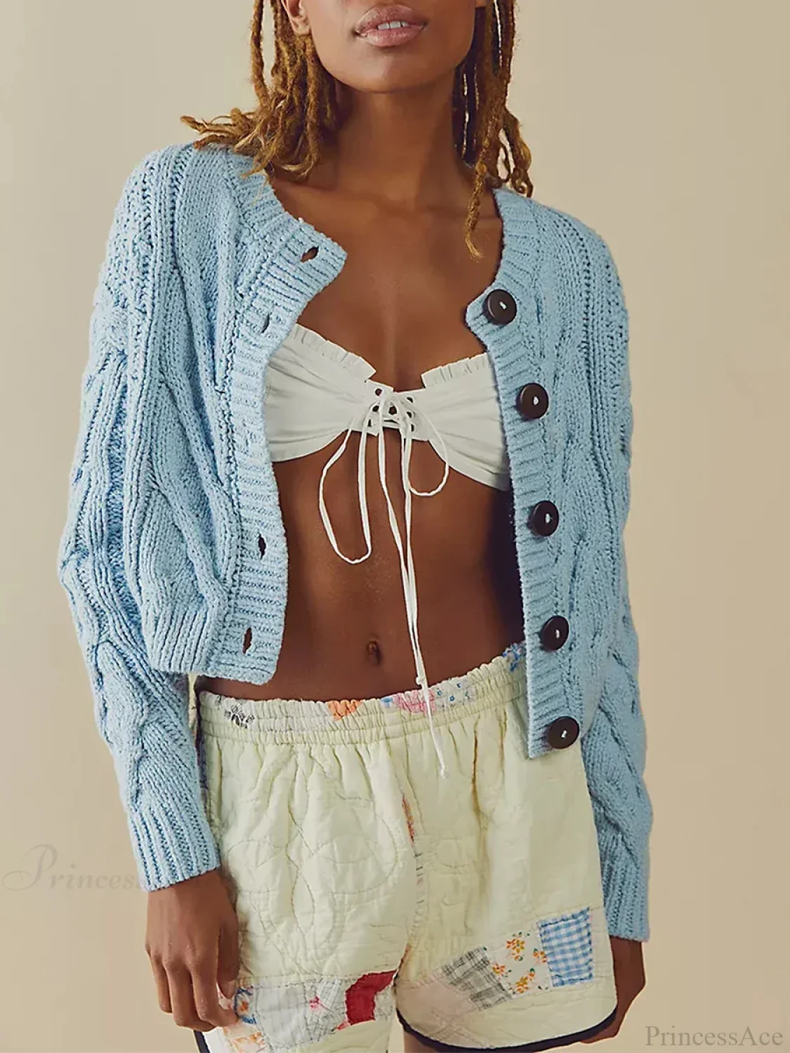 Cropped Cable Knit Button-Down Cardigan