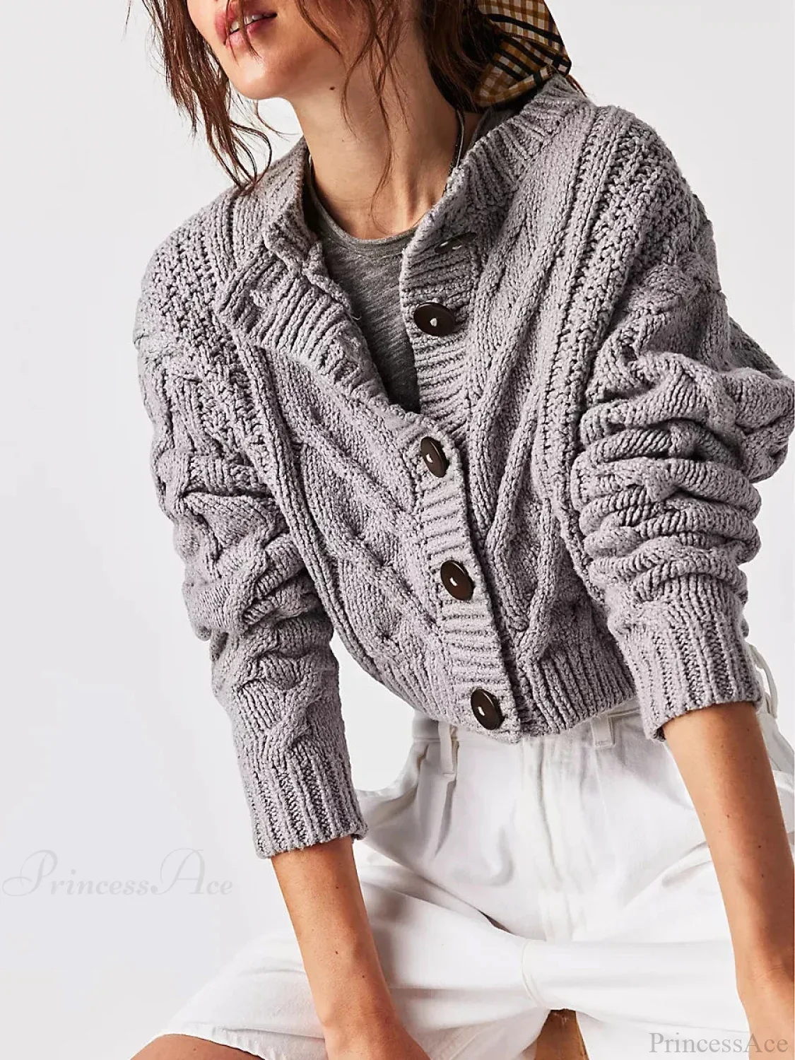Cropped Cable Knit Button-Down Cardigan - Image 10
