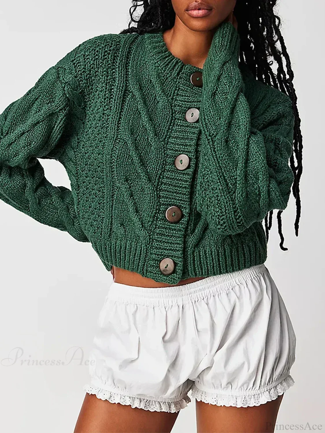 Cropped Cable Knit Button-Down Cardigan - Image 12