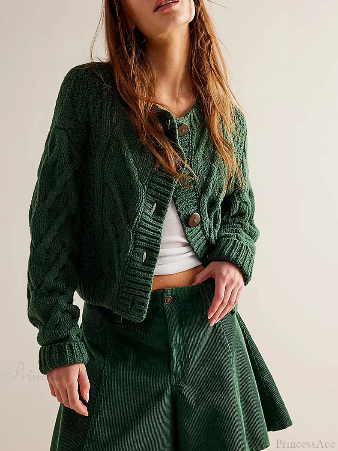 Cropped Cable Knit Button-Down Cardigan - Image 3