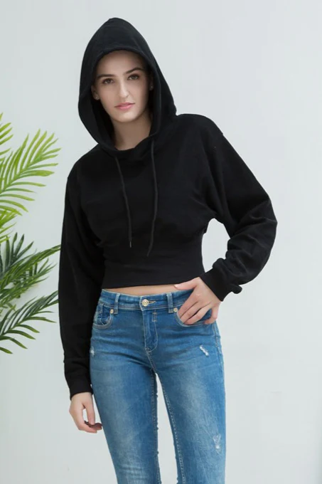 Cropped Hooded Waist Cinched Crop Top Slouchy Loose Hoodie - Image 10