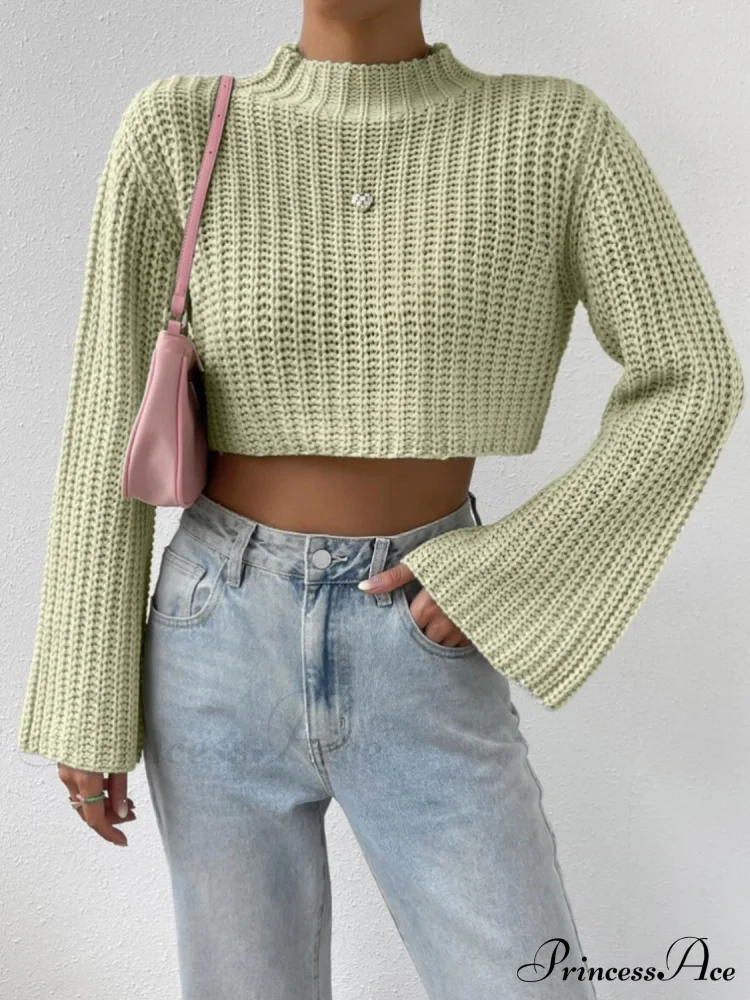Cropped Long Neck Mock Arm Sweater - Image 10