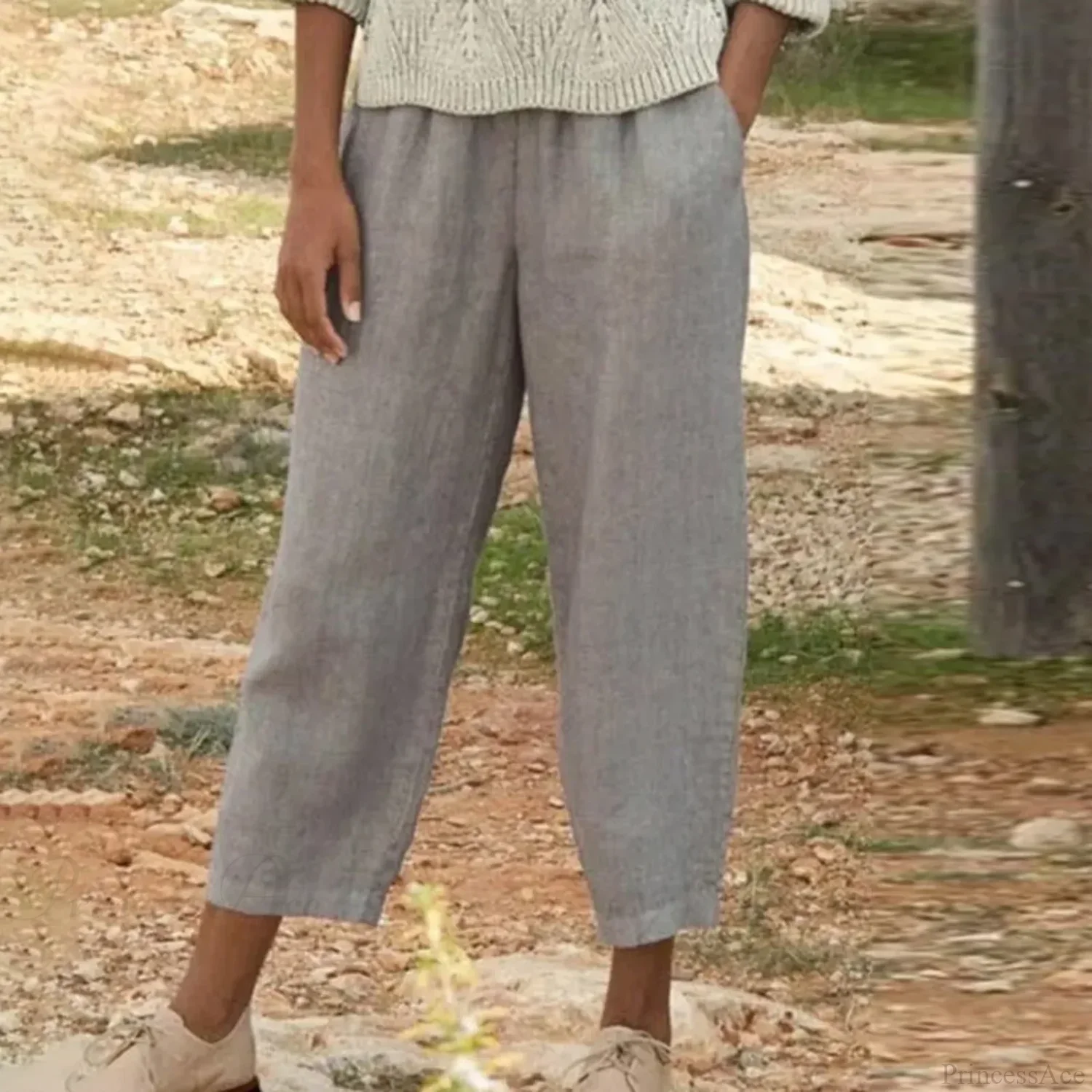 Cropped Slanted Pocket Elastic Pants - Image 4