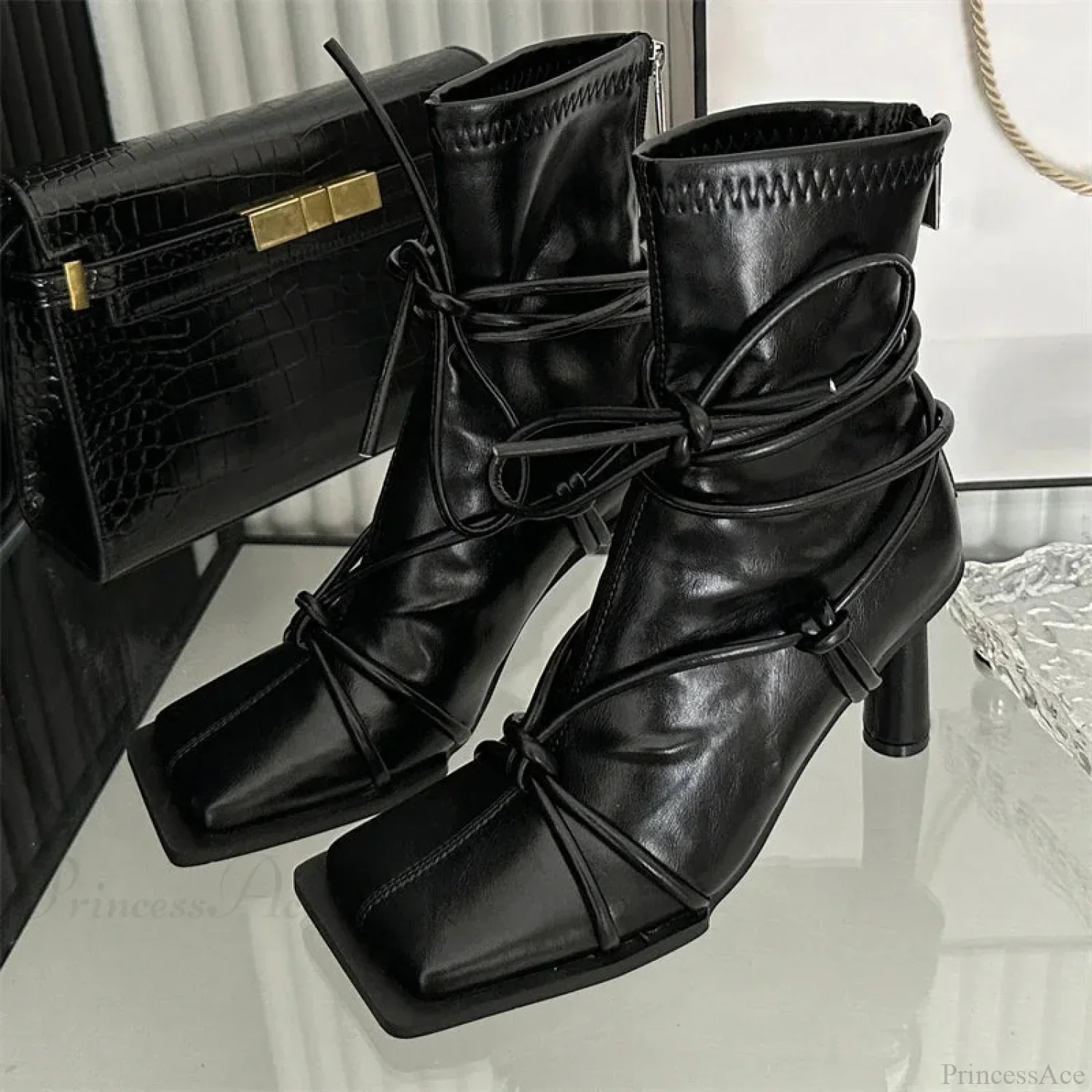 Cross-Band Square Toe Rebel Ankle Boot - Image 3