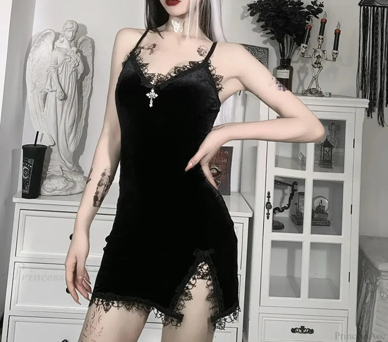 Cross Dark Opening Small Dress - Image 2