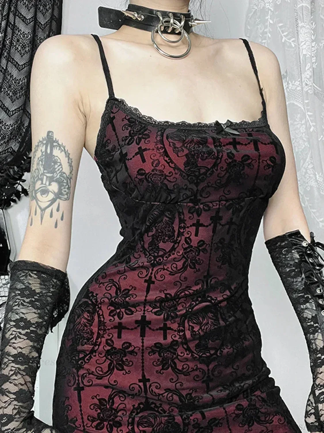 Cross Design Spaghetti Strap Full-Length Dress - Image 2