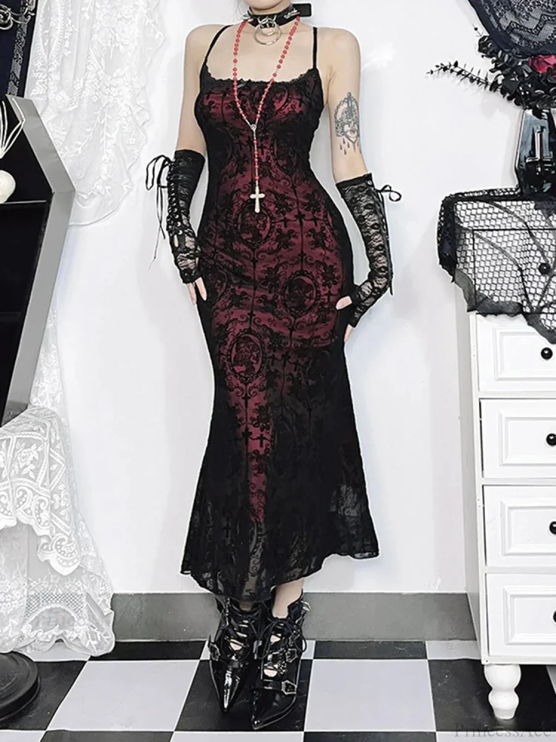 Cross Design Spaghetti Strap Full-Length Dress - Image 5