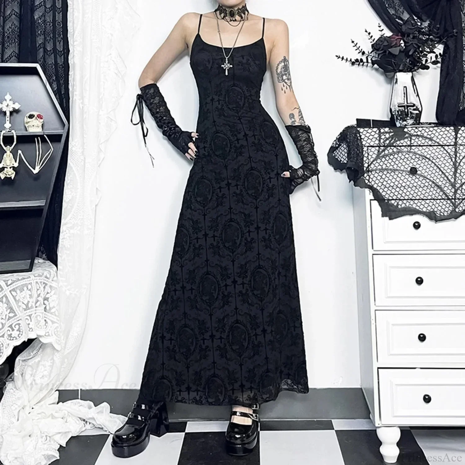 Cross Grouping Net Celebration Maxi Dress