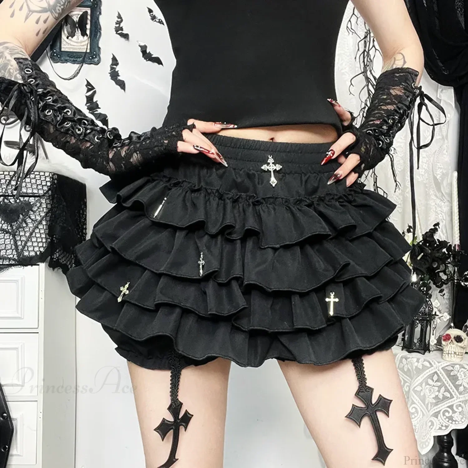 Cross Pendant Culottes Aesthetic Skirt - Image 3