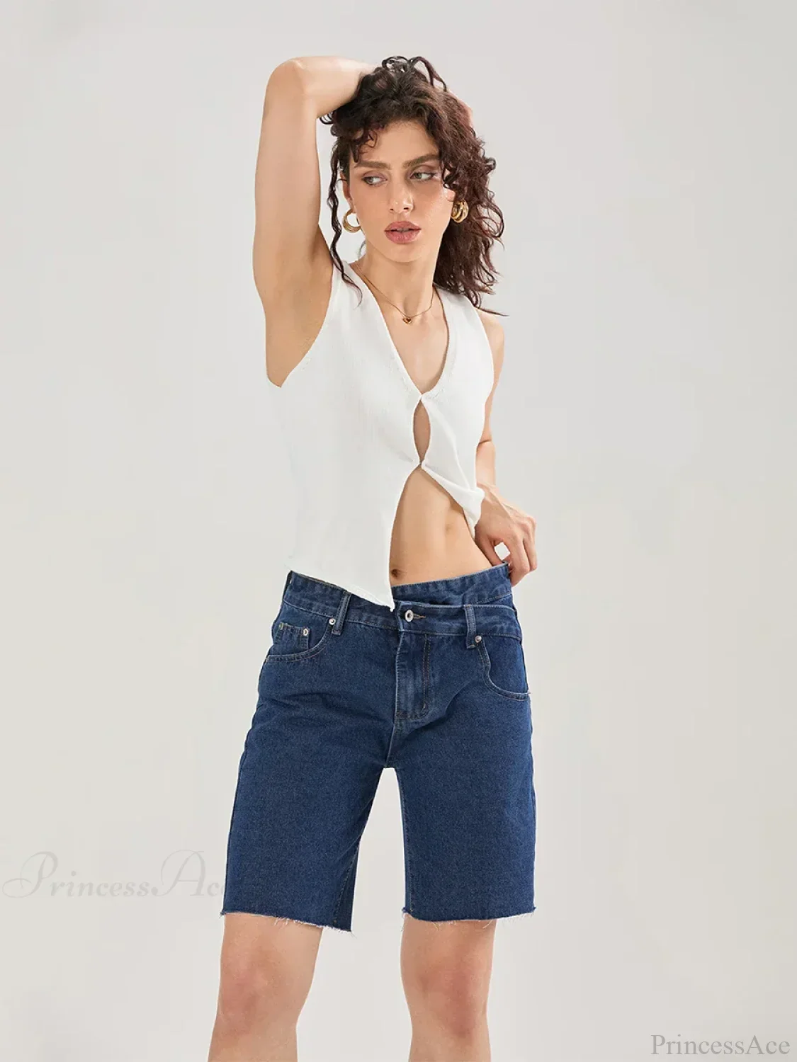 Crossover Asymmetrical Denim Short - Image 2