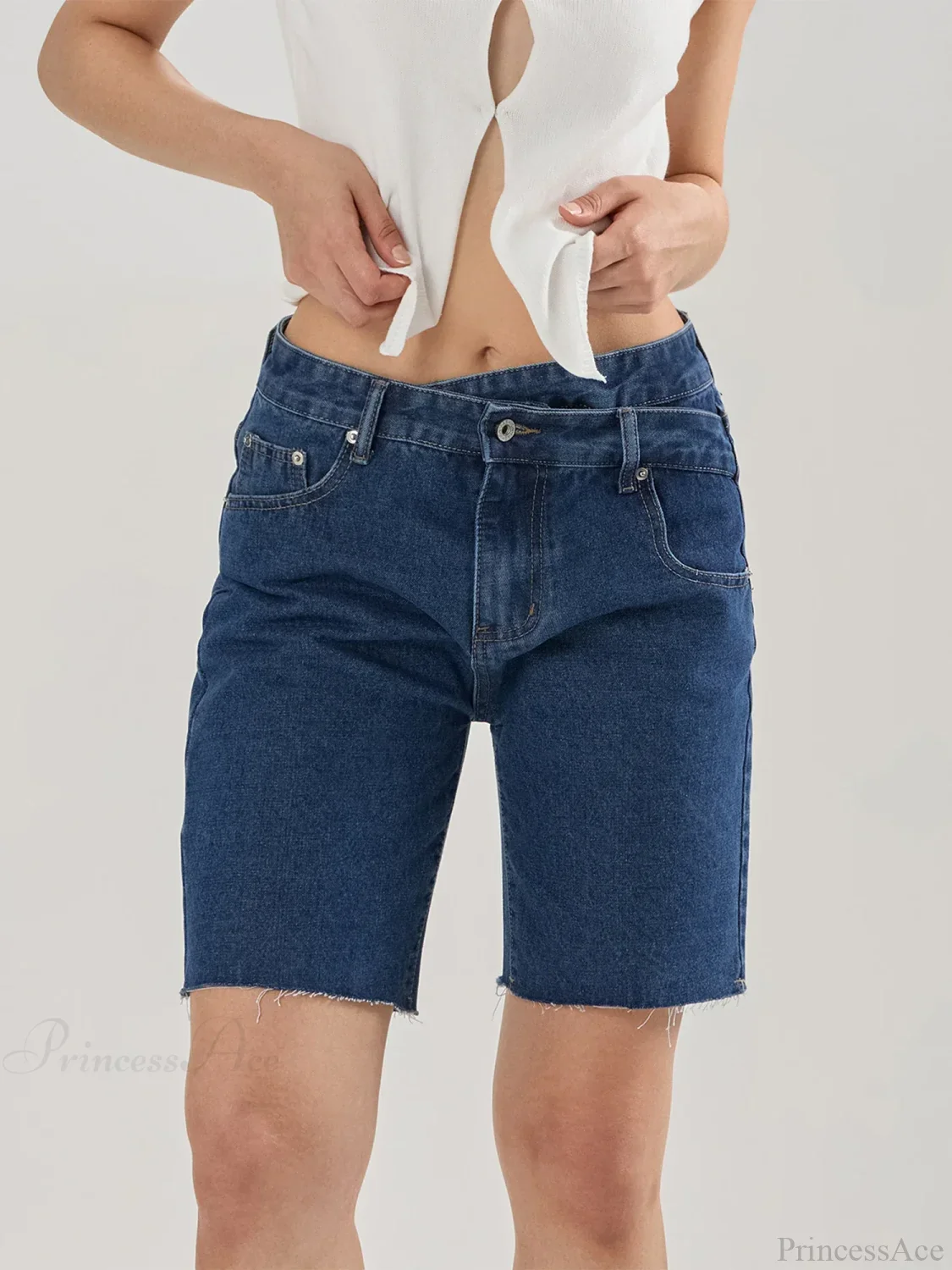 Crossover Asymmetrical Denim Short - Image 3