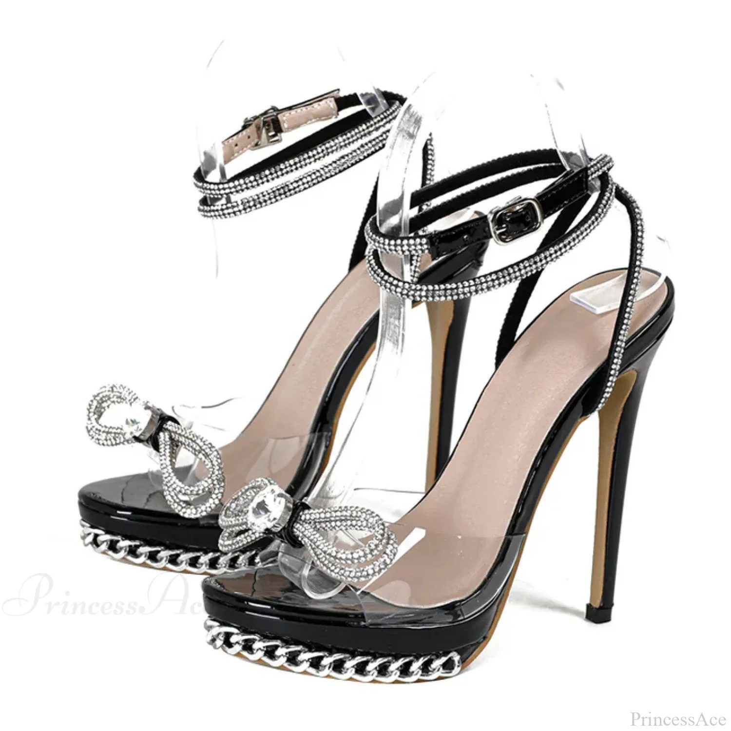 Crystal Bowknot Transparent SummerFashion Sandals Silver Chain Designer High Heels Platform High Heel - Image 4