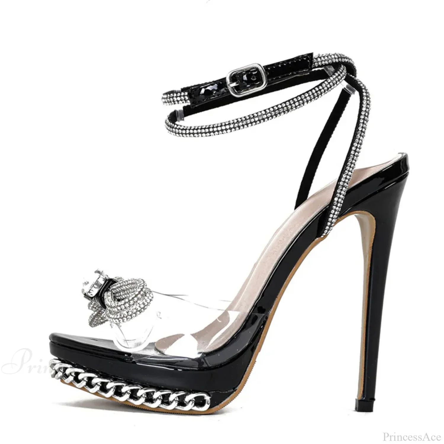Crystal Bowknot Transparent SummerFashion Sandals Silver Chain Designer High Heels Platform High Heel - Image 5