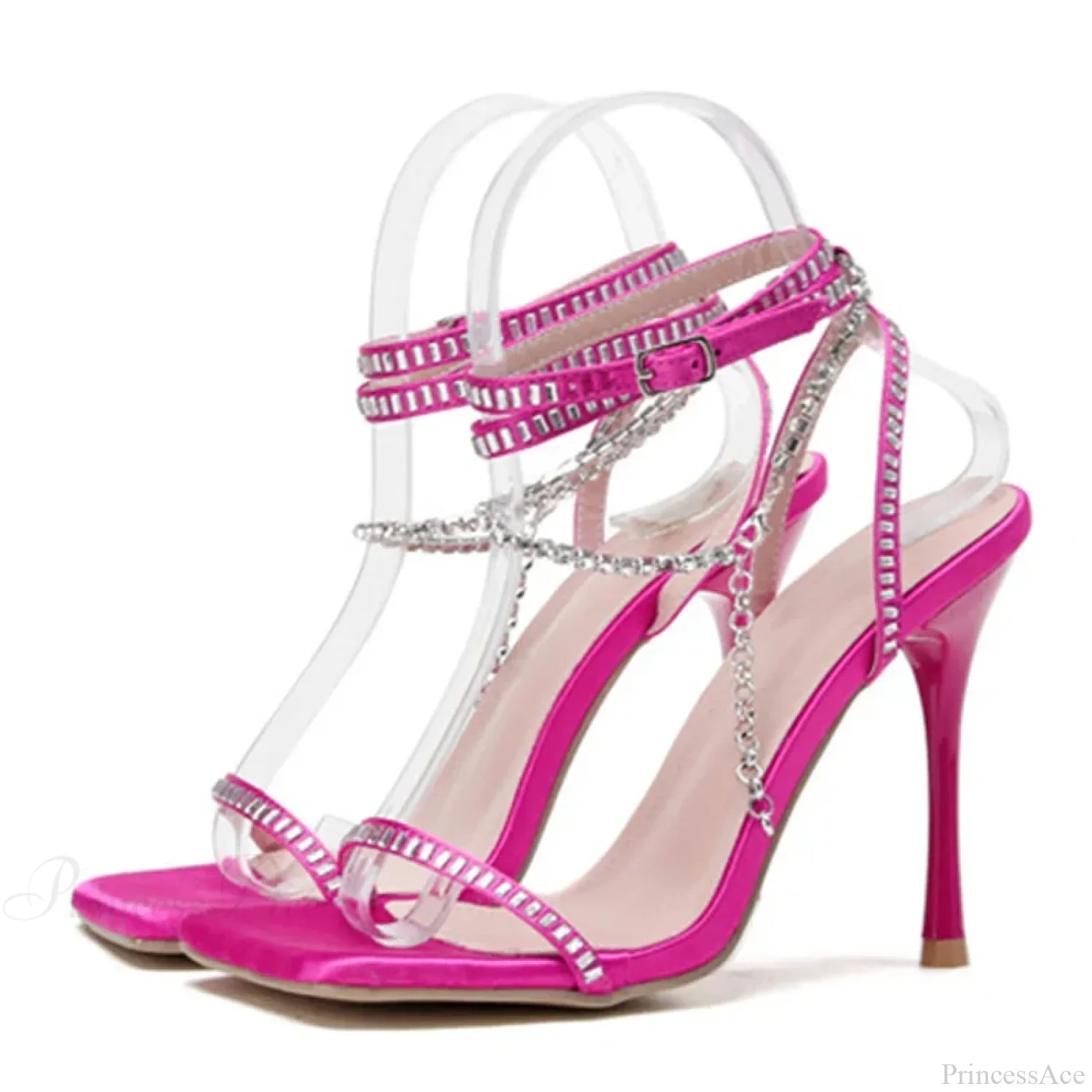 Crystal Chain Ankle-Strap Square-Toe Sexy Party Wedding Rhinestone Summer High Heel - Image 6
