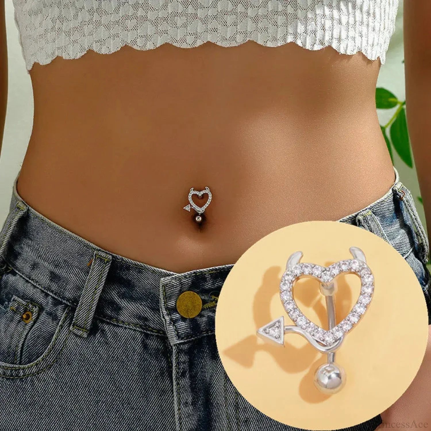Crystal Heart Pink Gothic Belly Ring - Image 10