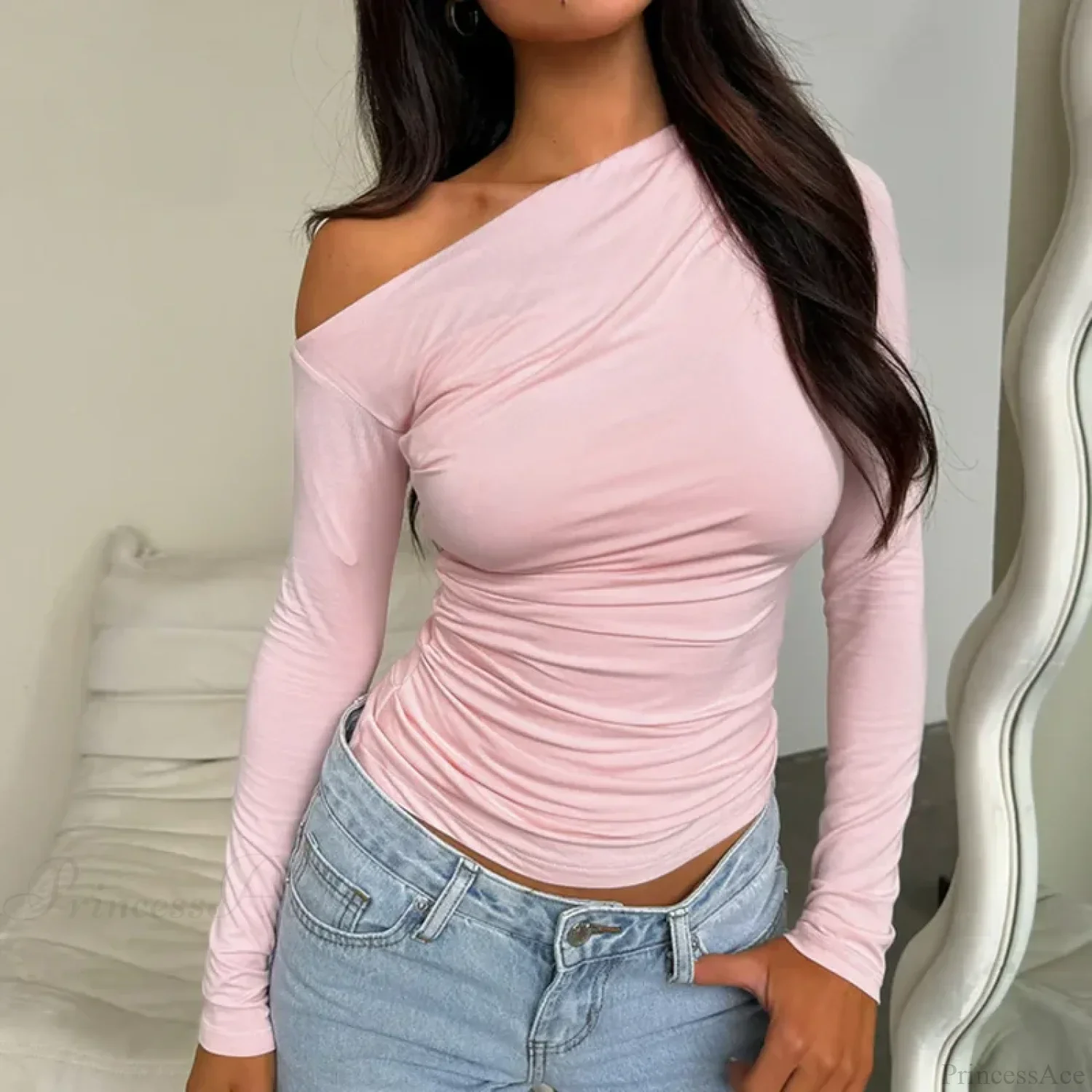 Custom Design Casual Boat Neck Off Shoulder Slim Crop Knit Top - Image 4