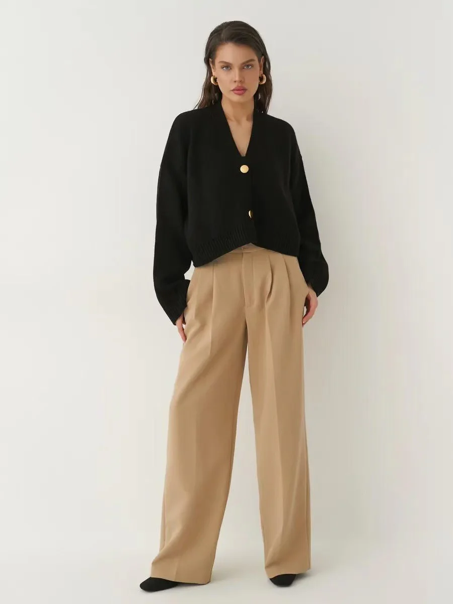 Custom Solid Color V-Neck Loose Knit Cardigan - Image 15