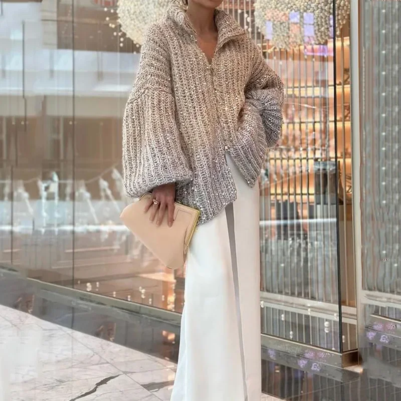 Customizable Sequin Wool Cardigan - Image 2