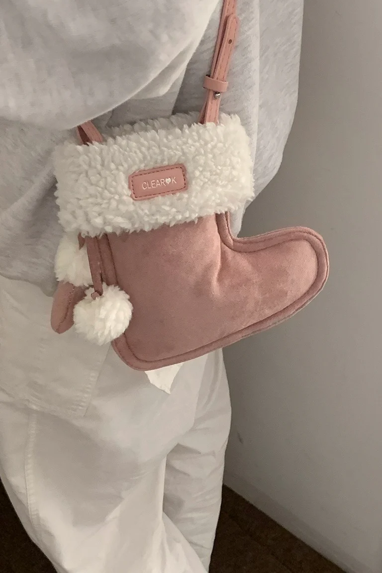 Cute Boot Shape Suede Fuzzy Crossbody Bag Mini Phone Bag - Image 13