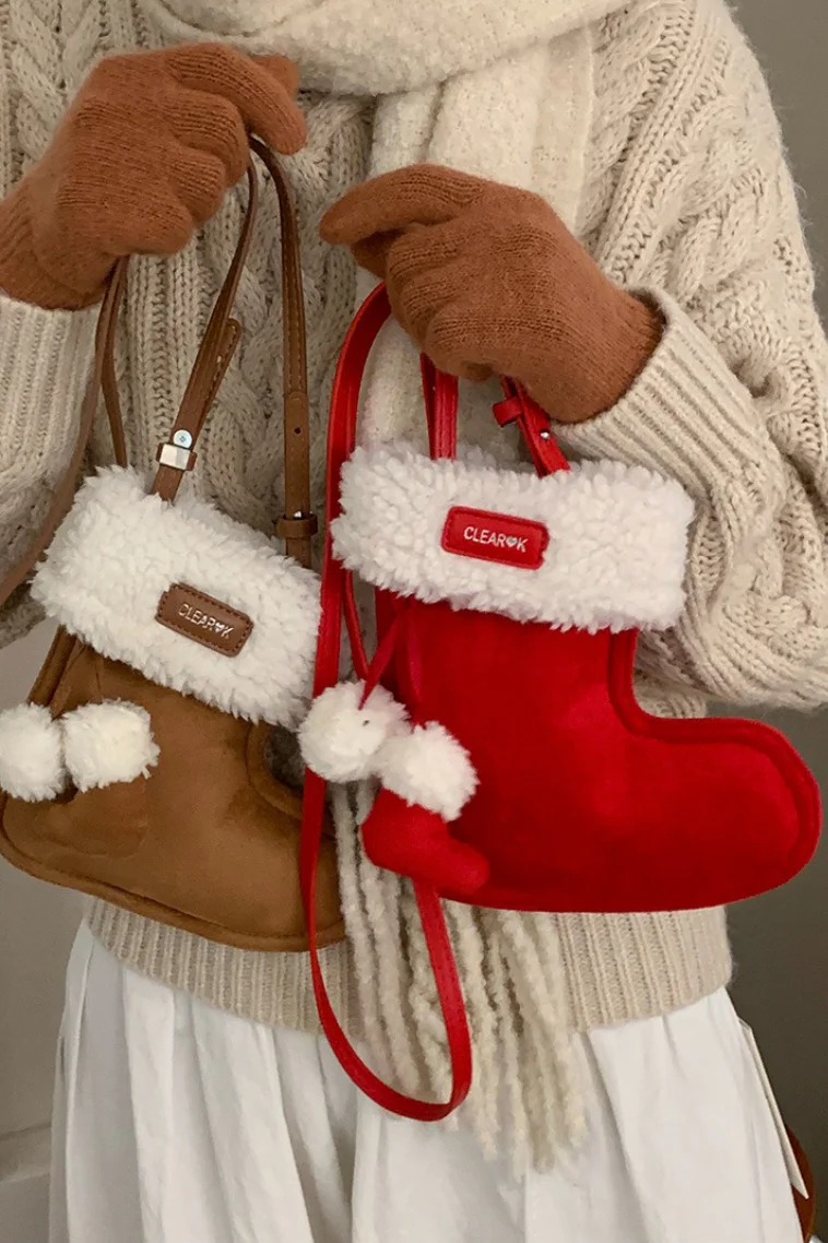 Cute Boot Shape Suede Fuzzy Crossbody Bag Mini Phone Bag - Image 5