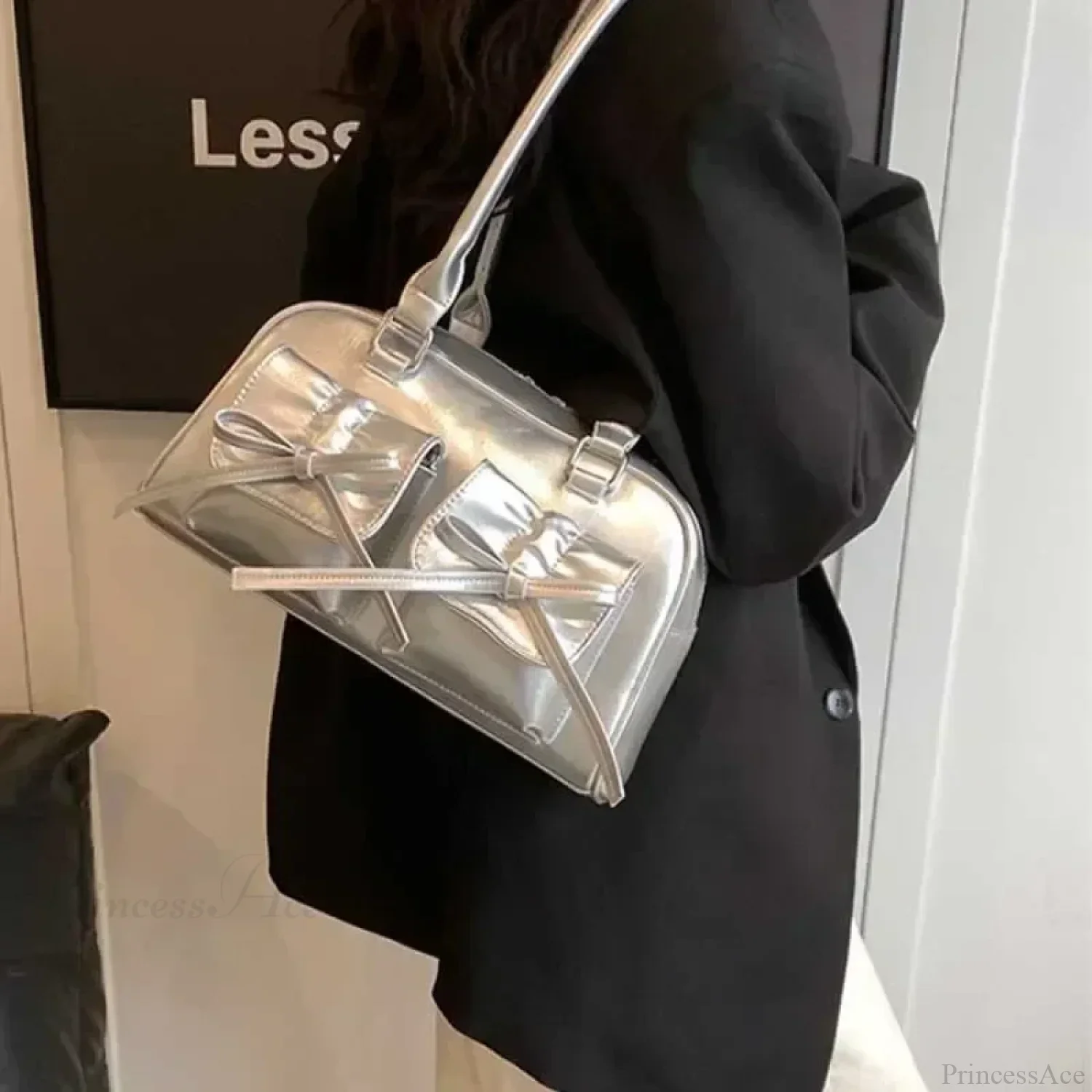 Cute Bow Tie PU Leather Underarm Shoulder Bag - Image 3