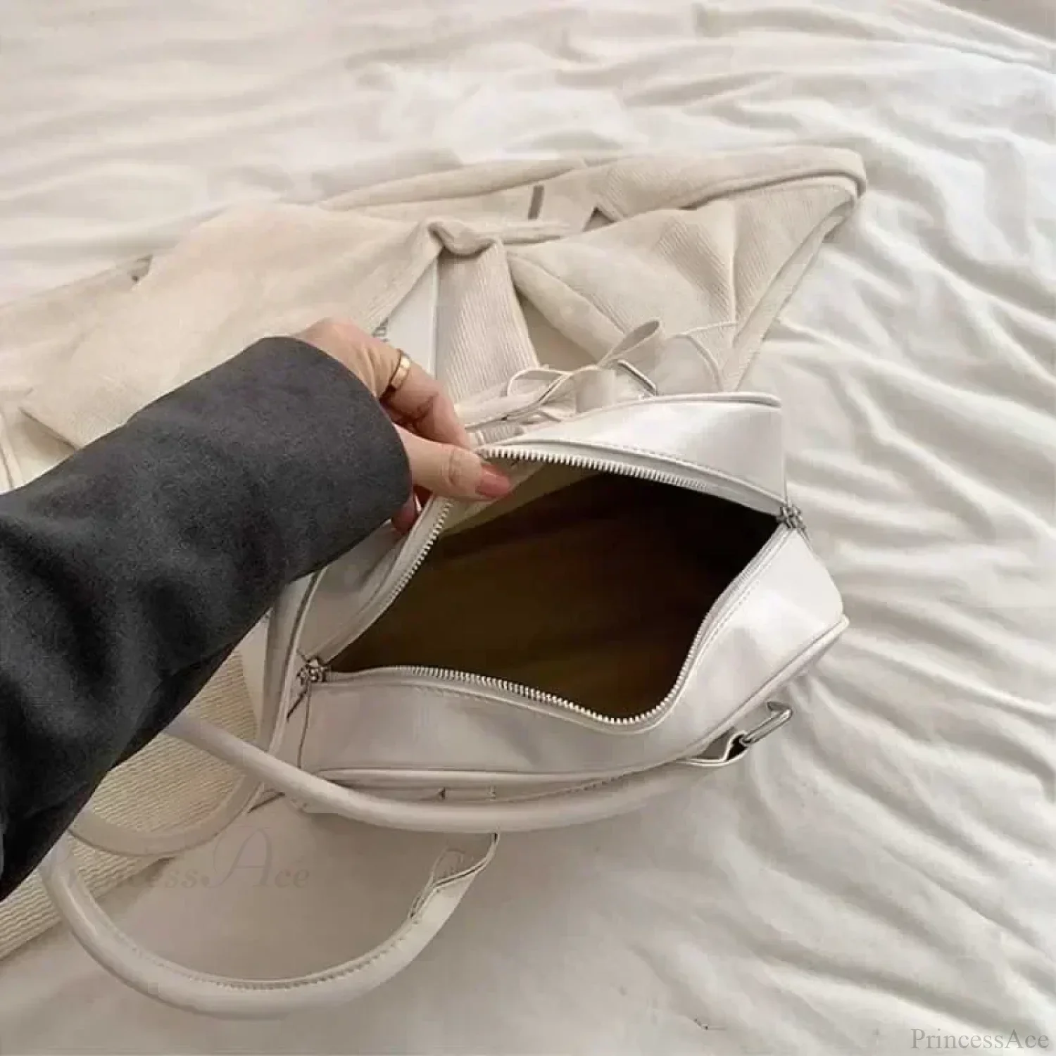 Cute Bow Tie PU Leather Underarm Shoulder Bag - Image 5