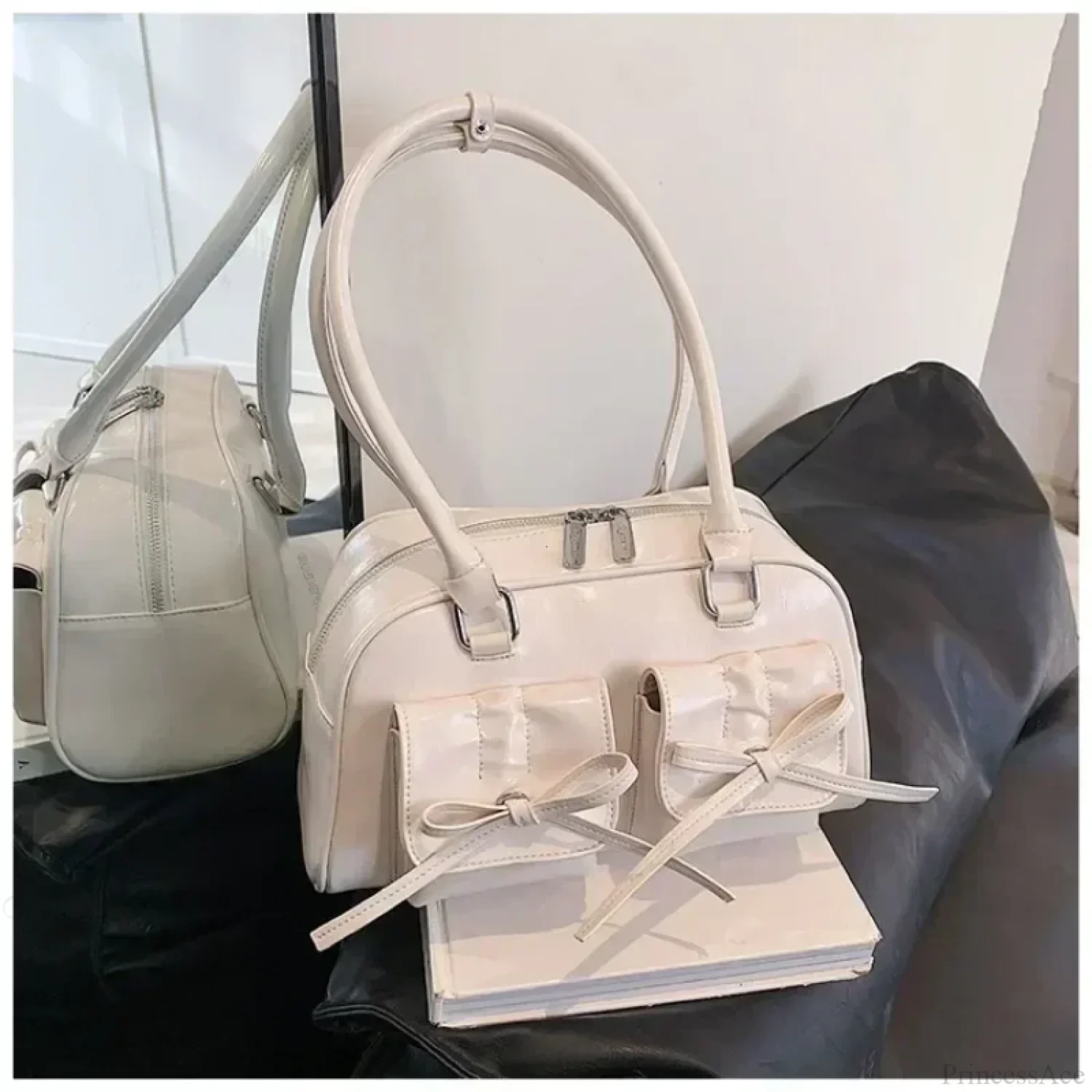 Cute Bow Tie PU Leather Underarm Shoulder Bag - Image 6