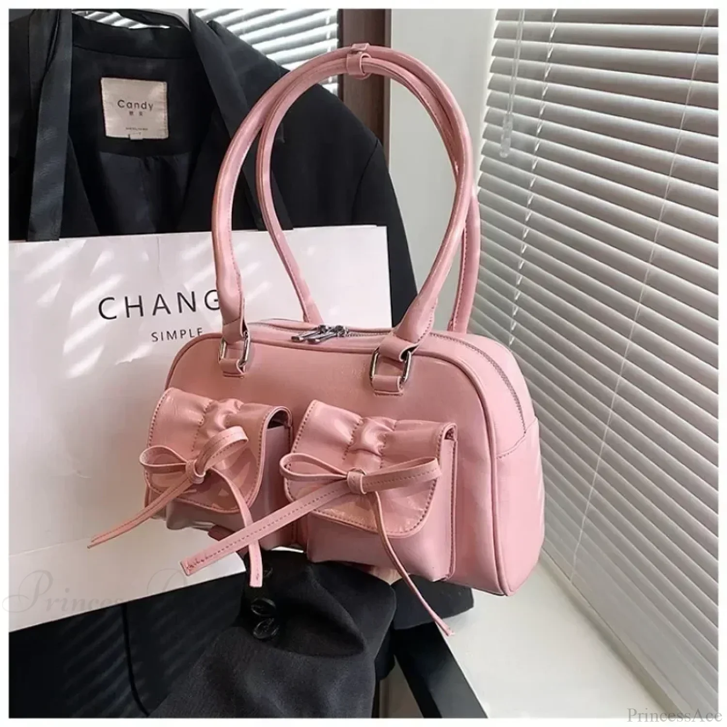 Cute Bow Tie PU Leather Underarm Shoulder Bag - Image 8