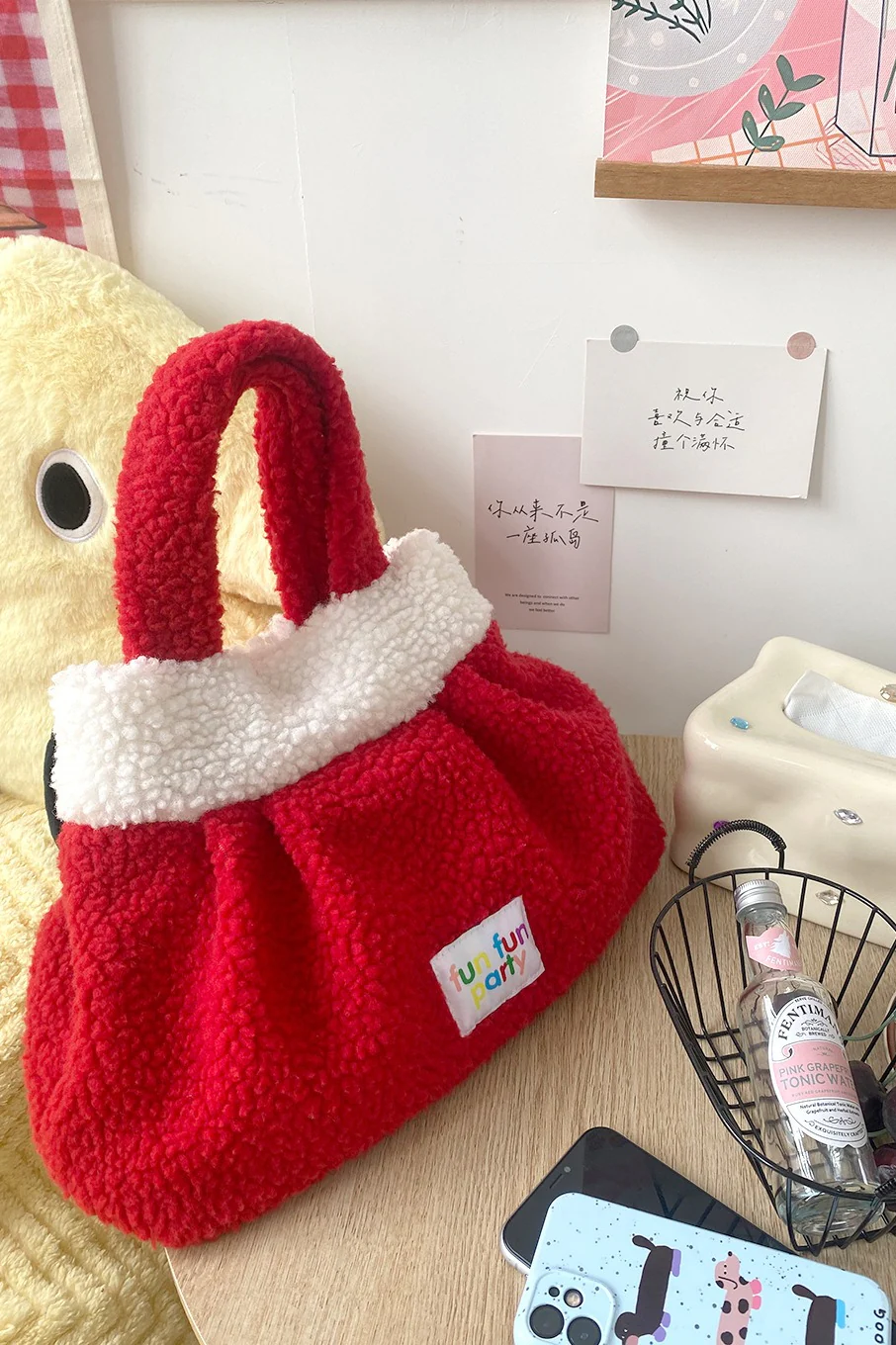 Cute Fuzzy Lamb Wool Handheld Bento New Year Gift Bag - Image 2