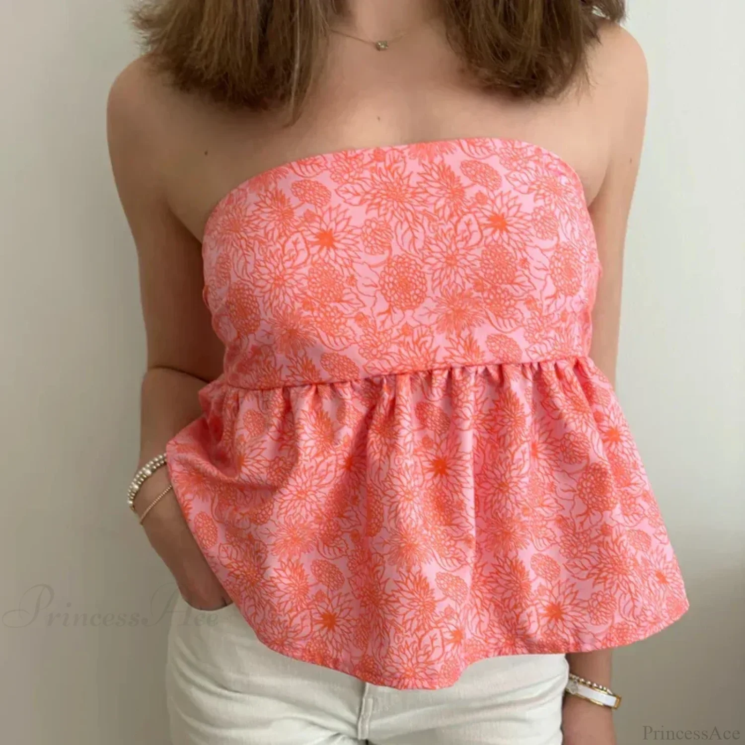 Cute Summer Floral Strapless Bandeau 00s Backless Tie Up Bodydoll Y2K Crop Top - Image 9