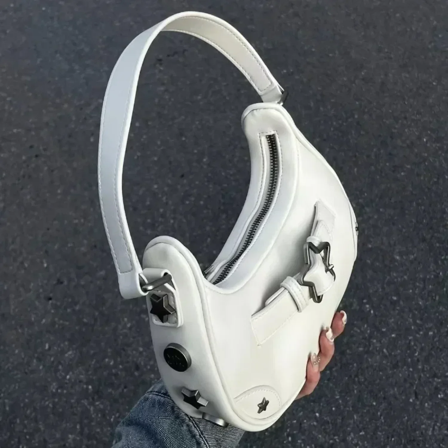 Cute White Star Leather Shoulder Tote Bag - Image 2