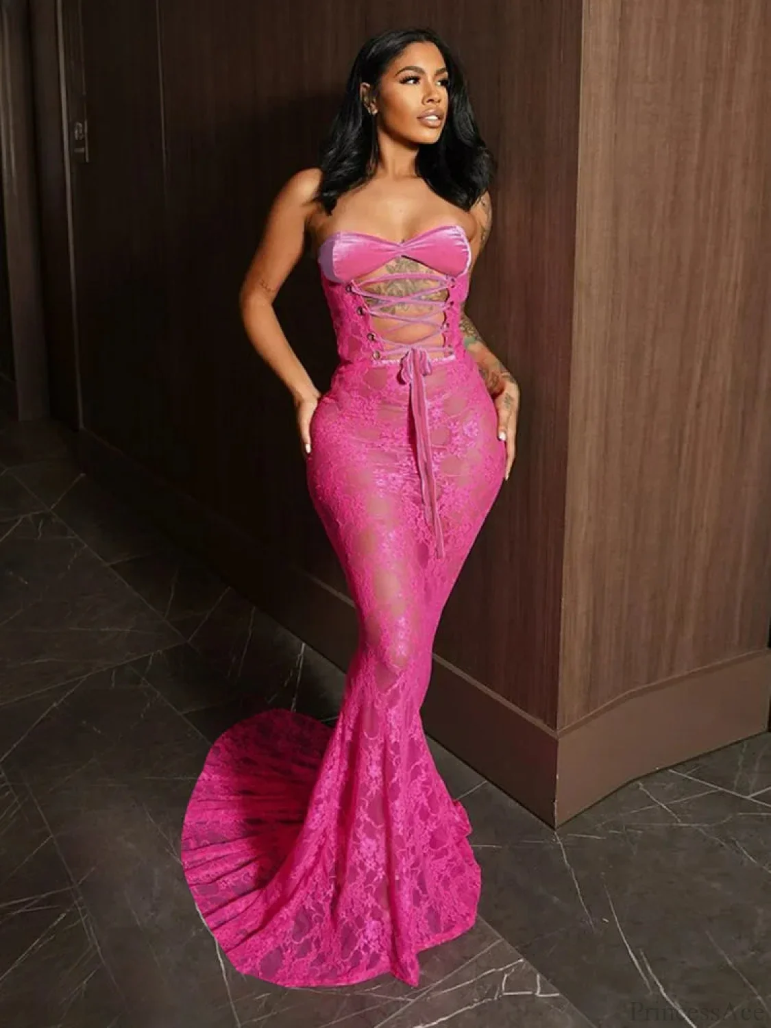 Cutenew Lace Patchwork Maxi Party Dress - Image 5