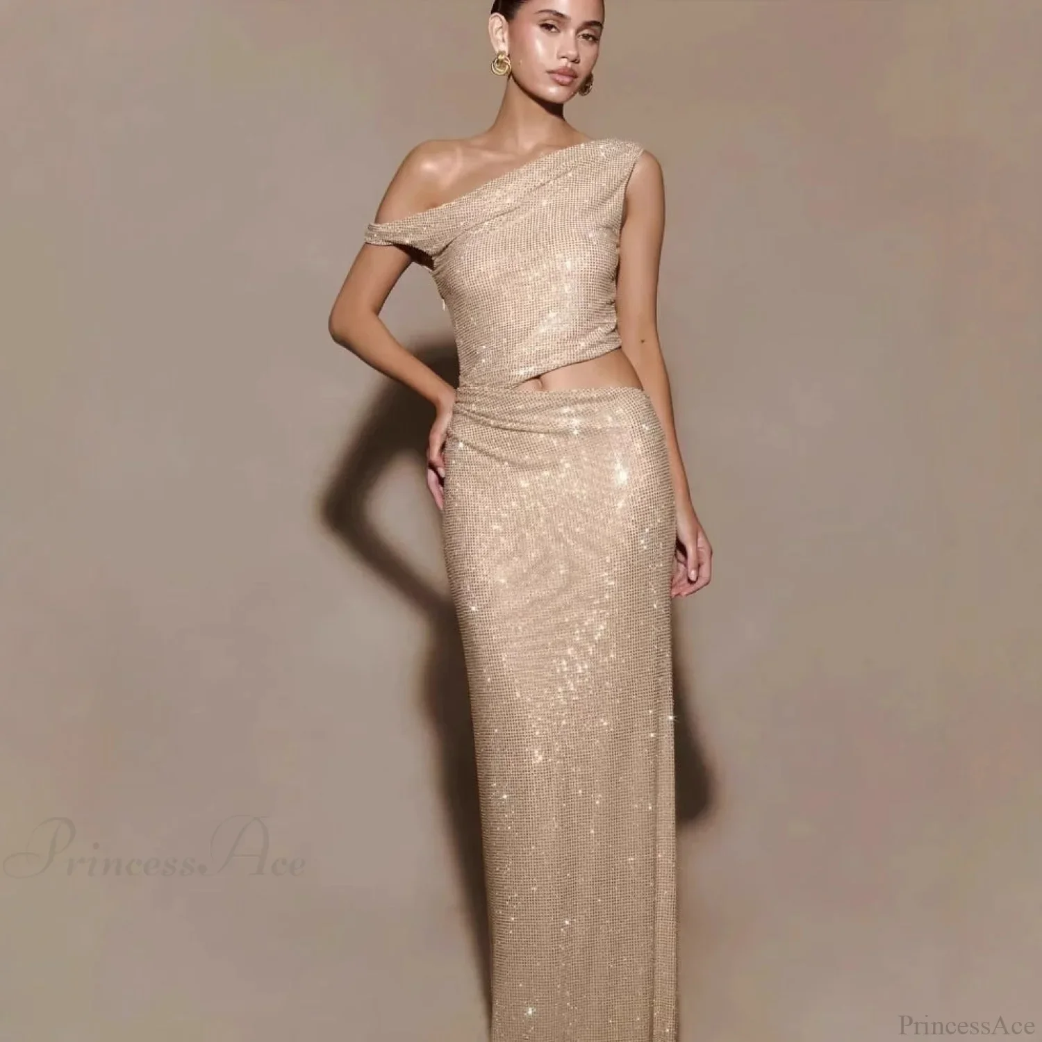 Cutout Rhinestone Halter Slit Prom Dress