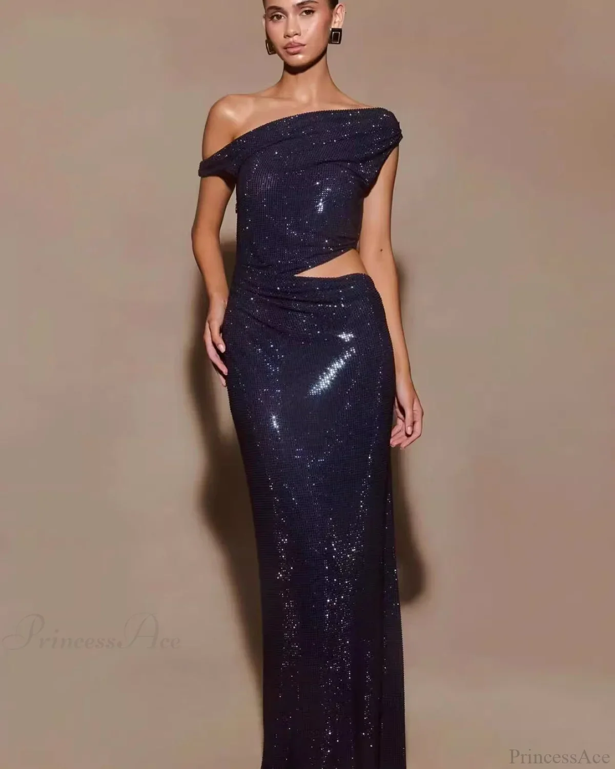 Cutout Rhinestone Halter Slit Prom Dress - Image 3