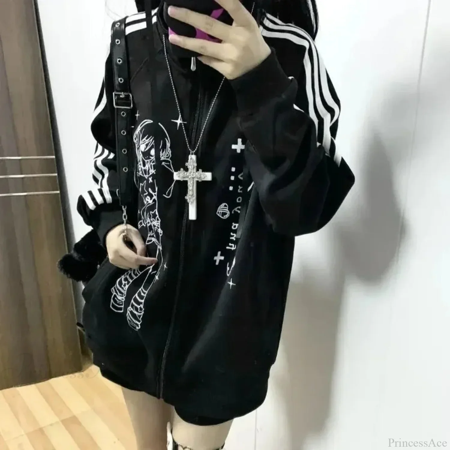 Dark Adorable Pattern Baggy Hoodie - Image 2