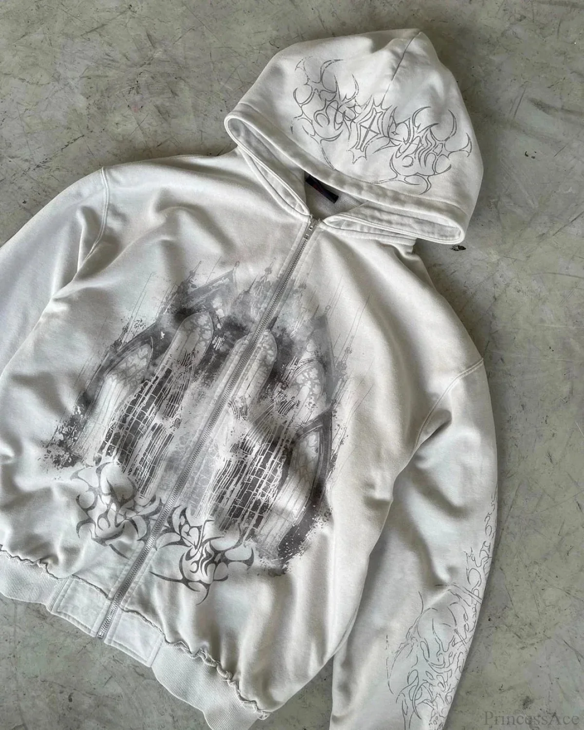 Dark Aesthetic Print Zip Hoodie - Image 2