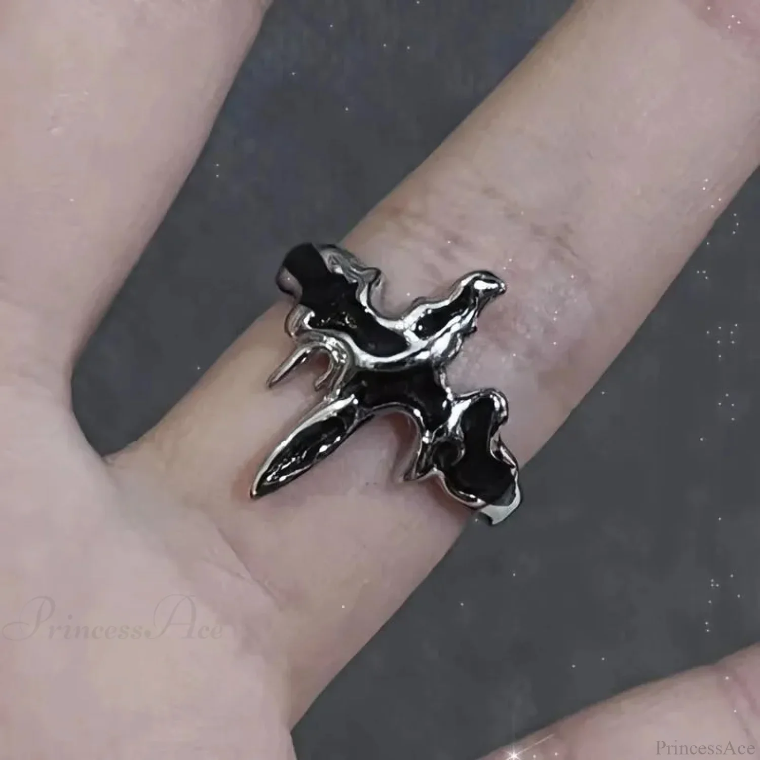 Dark Black Cross Star Ring - Image 2