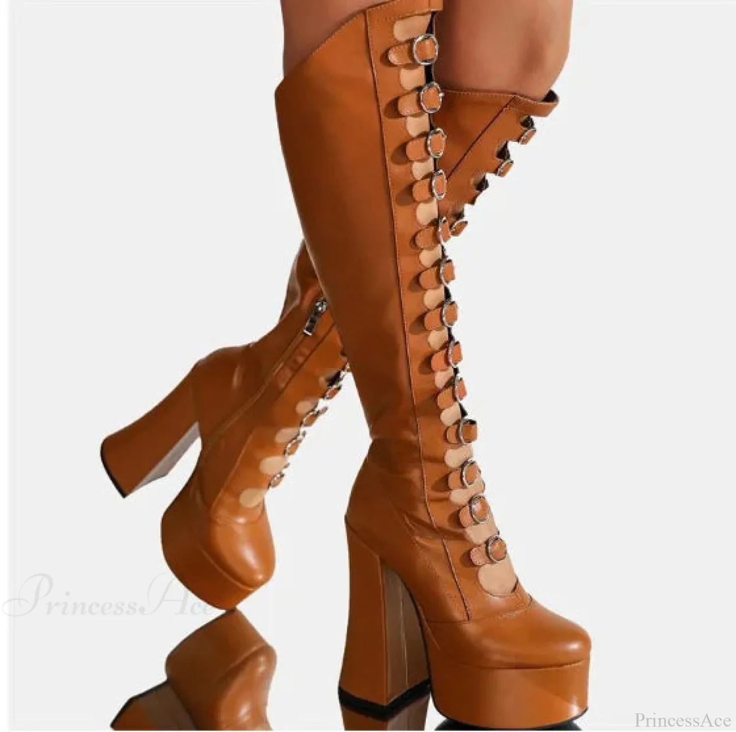 Dark Black Platform Knee High Mysterious Boot - Image 2