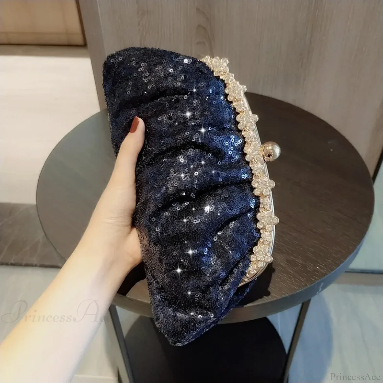 Dark Blue Sequin Clutch Wristlet - Image 2