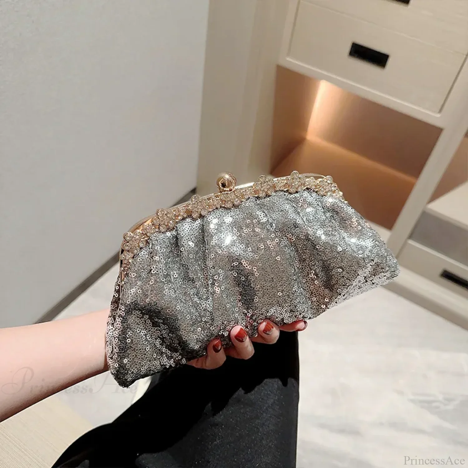 Dark Blue Sequin Clutch Wristlet - Image 4