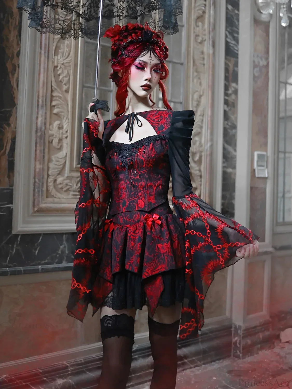 Dark Crimson Ebony Rose Lace Blouse - Image 3