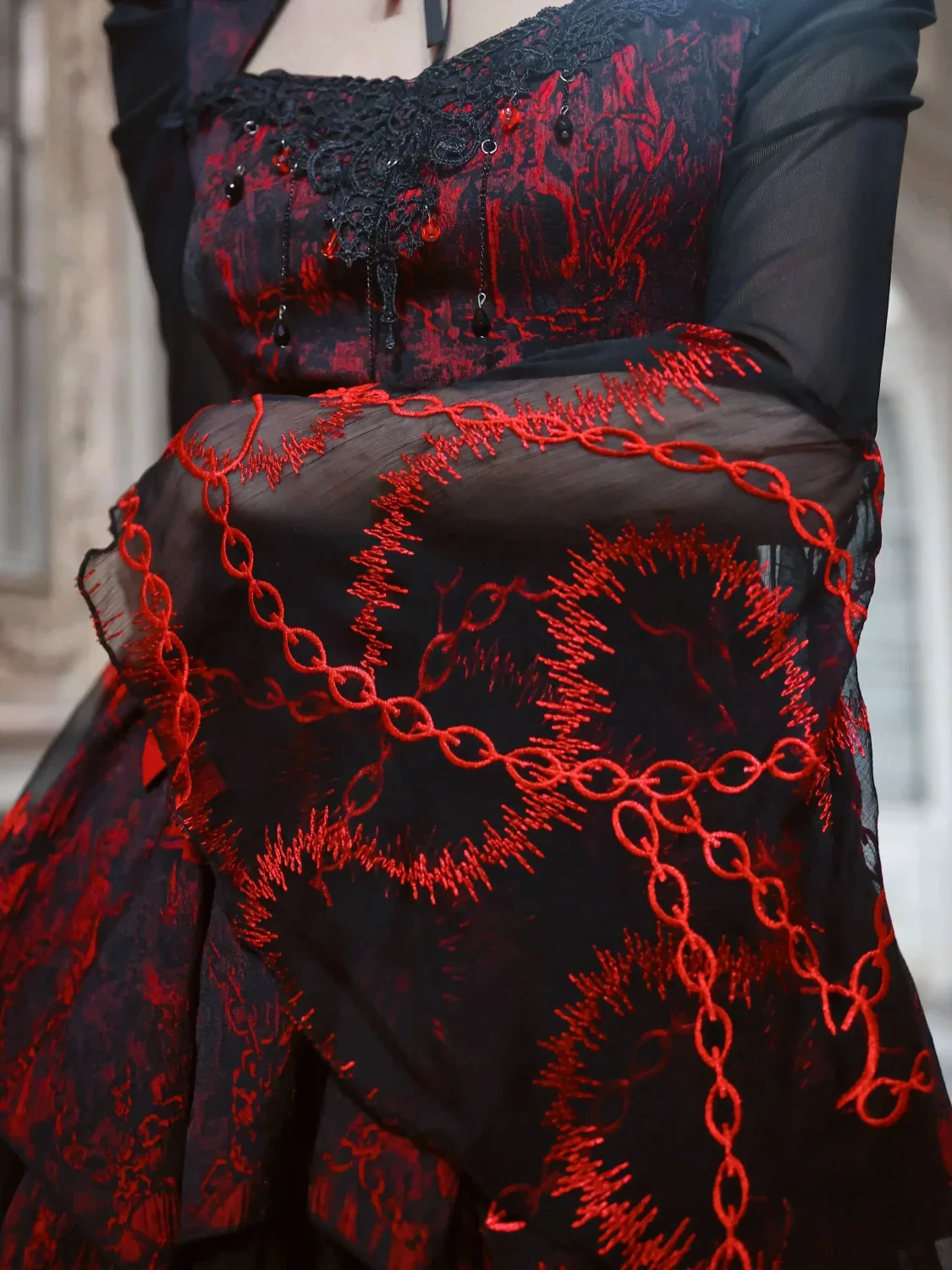 Dark Crimson Ebony Rose Lace Blouse - Image 4