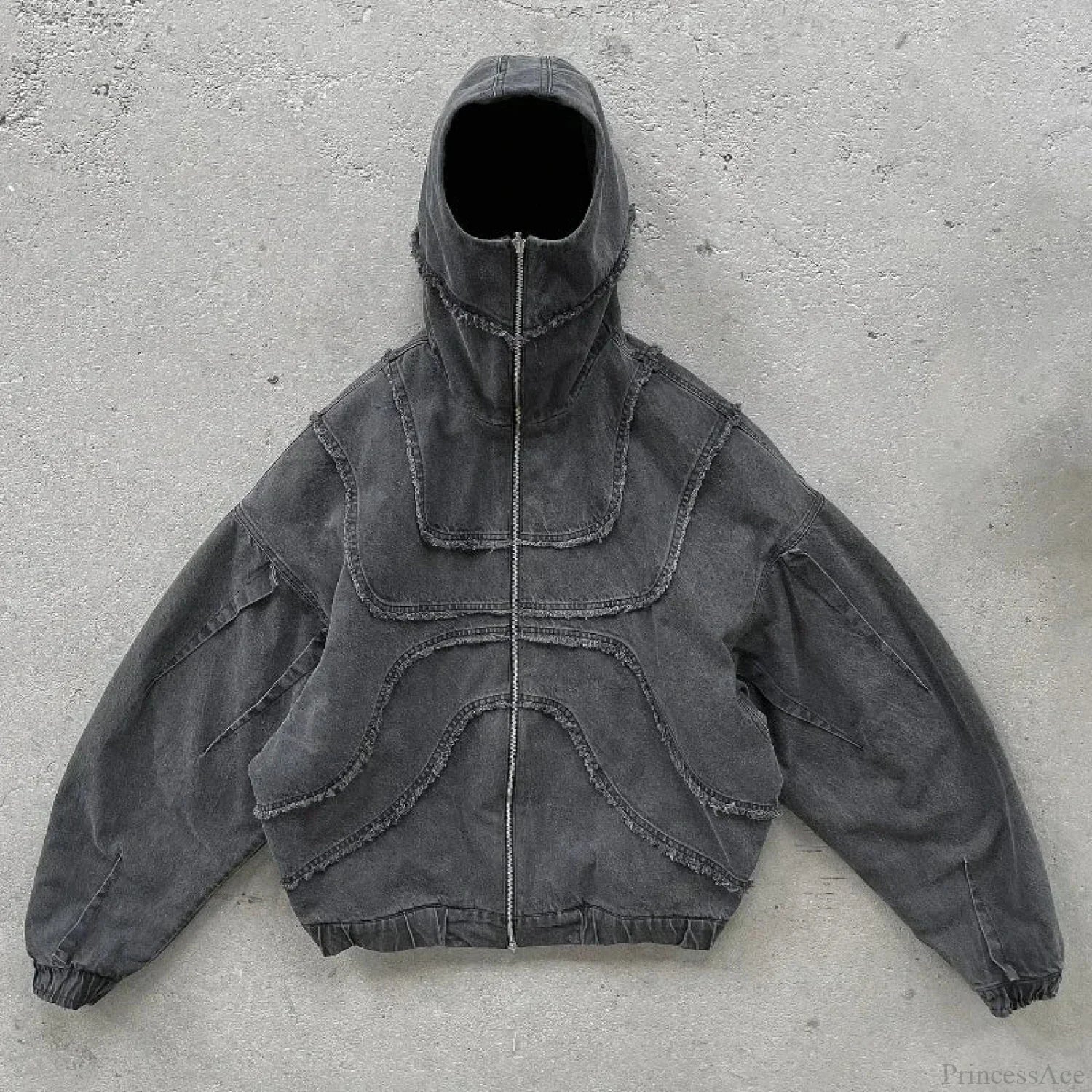 Dark Denim Patchwork Pullover Hoodie - Image 2